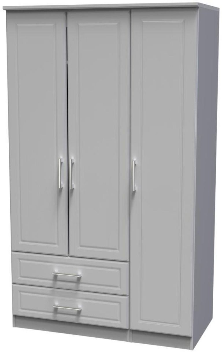 Gina Grey Ash 3 Door Triple Wardrobe - LHF 2 Drawers