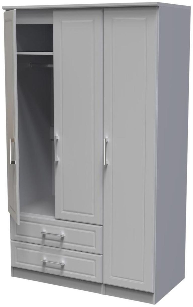 Gina Grey Ash 3 Door Triple Wardrobe - LHF 2 Drawers