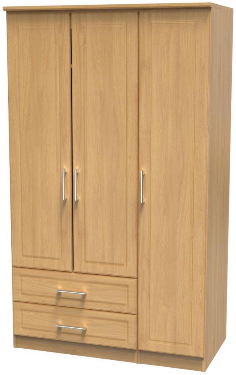 Gina Oak Effect 3 Door Triple Wardrobe - LHF 2 Drawers