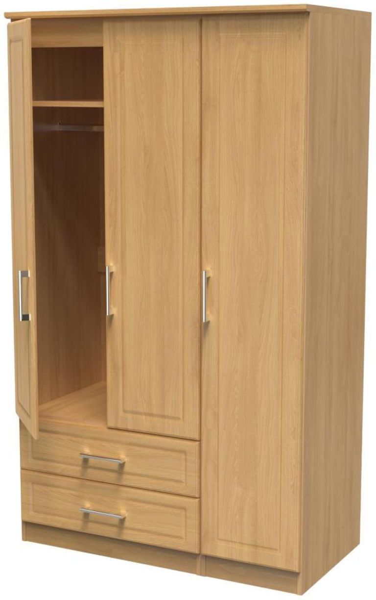 Gina Oak Effect 3 Door Triple Wardrobe - LHF 2 Drawers