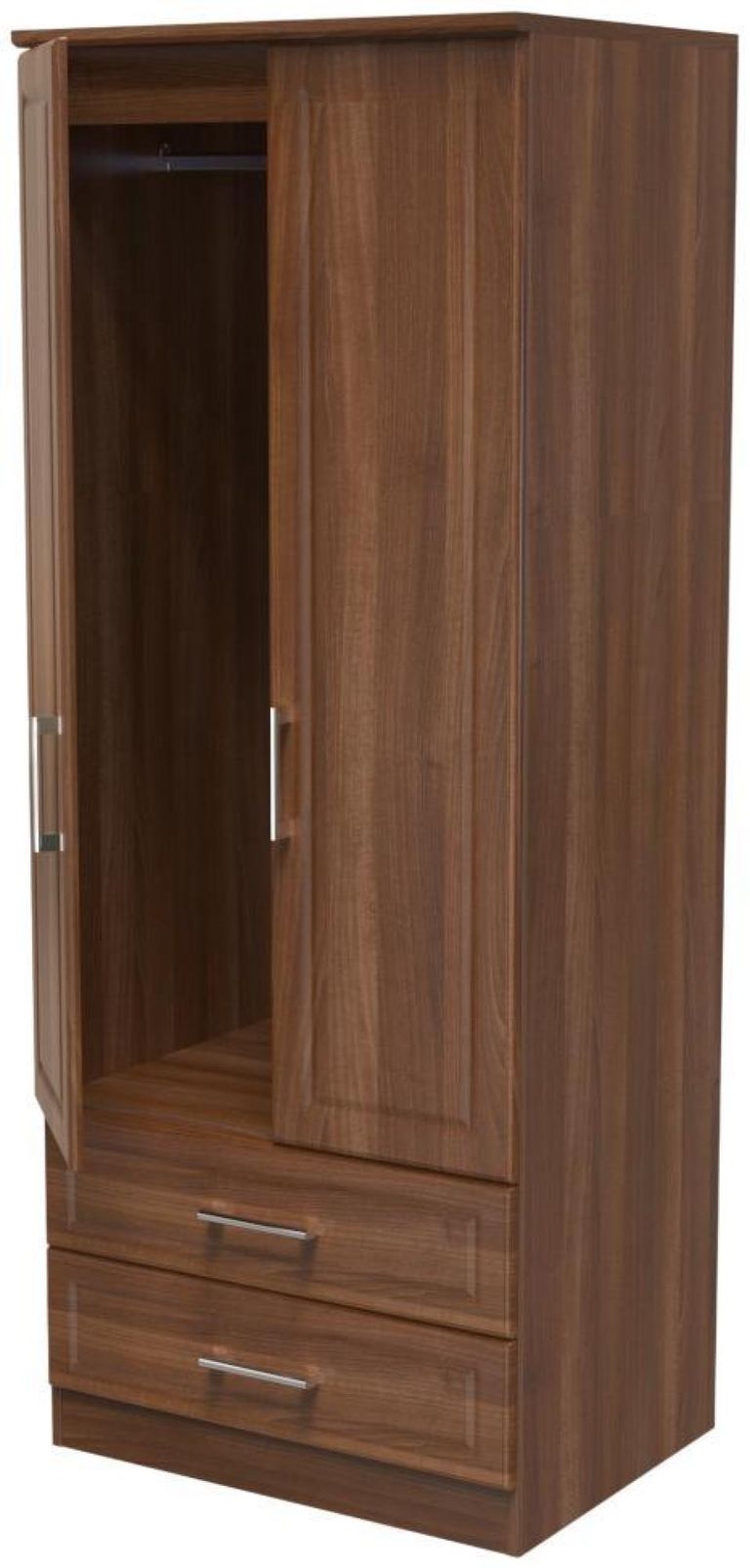 Gina Walnut Effect 2 Door 2 Drawer Double Wardrobe