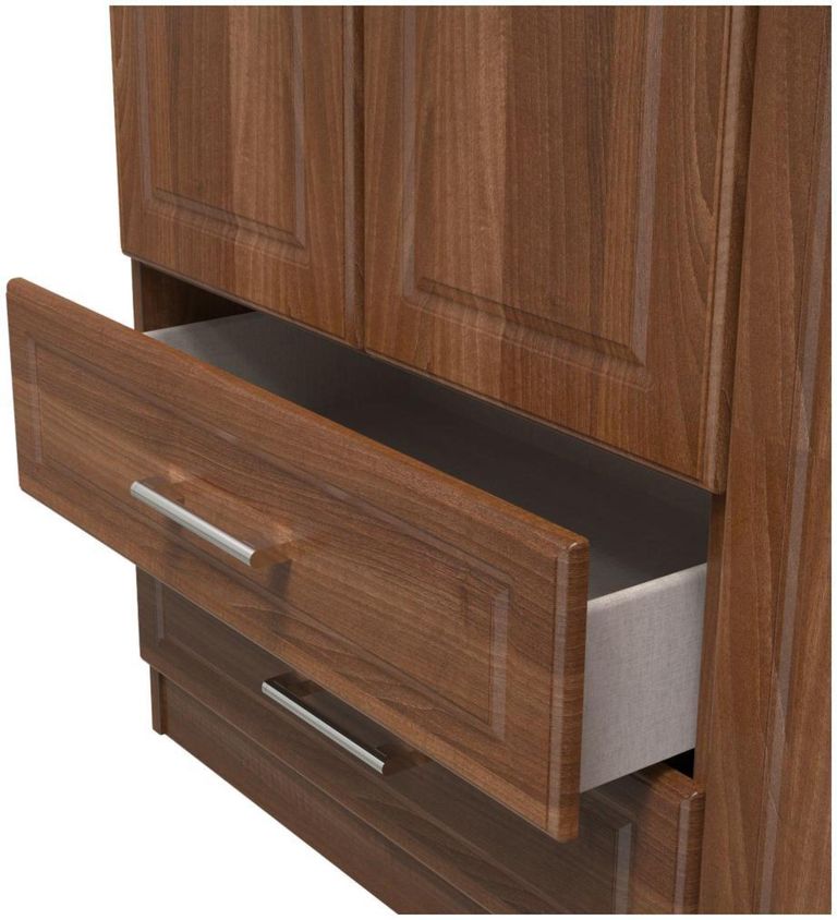 Gina Walnut Effect 3 Door Triple Wardrobe - LHF 2 Drawers