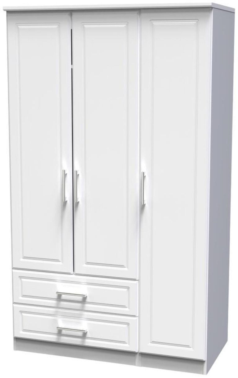 Gina White 3 Door Triple Wardrobe - LHF 2 Drawers