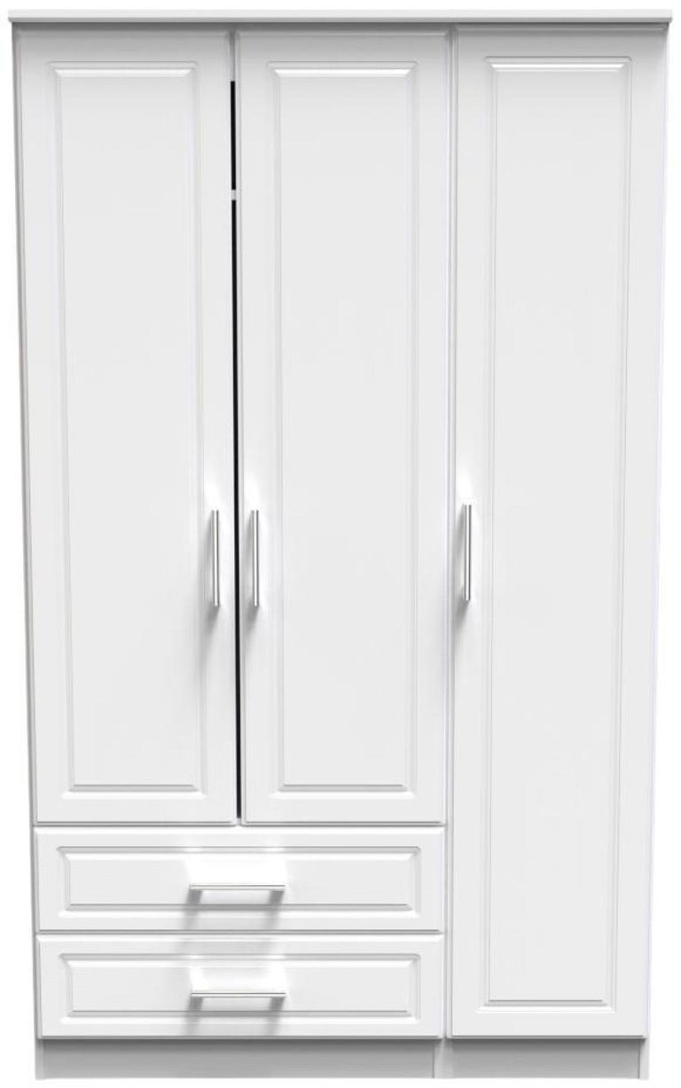 Gina White 3 Door Triple Wardrobe - LHF 2 Drawers
