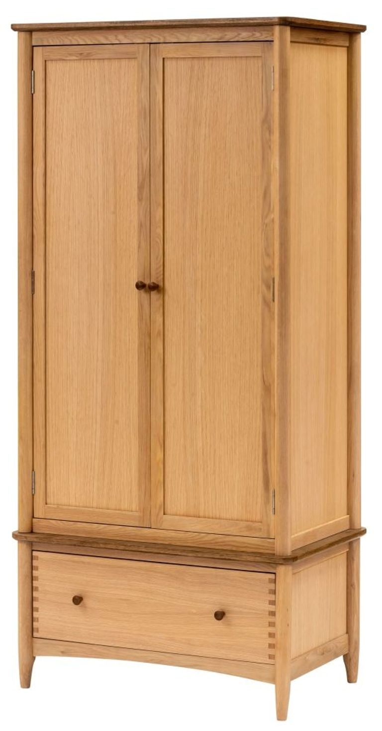 Grace Natural Oak 2 Door 1 Drawer Wardrobe