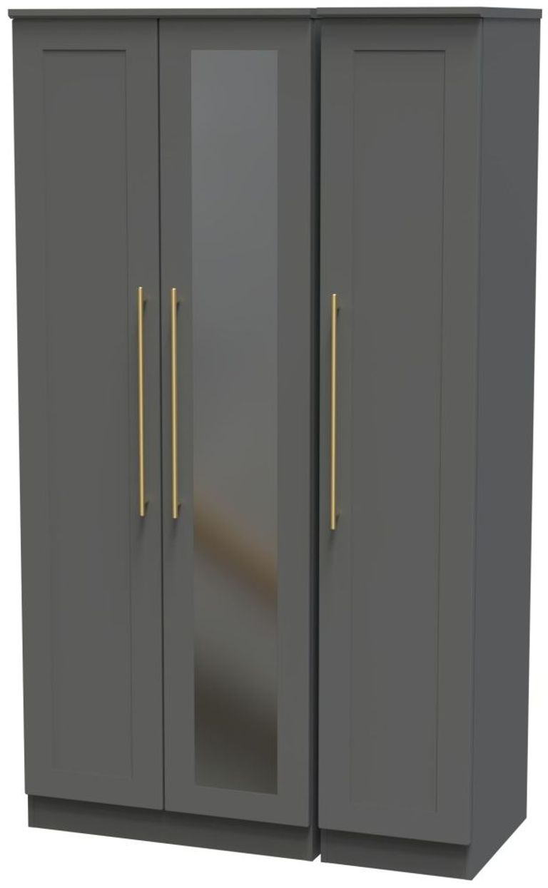 Haworth Grey 3 Door Tall Triple Wardrobe - 1 Mirror