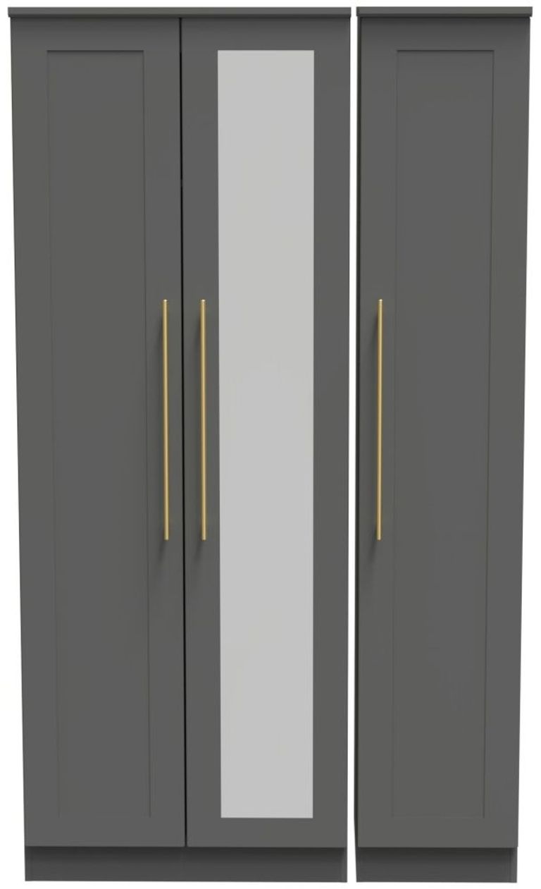 Haworth Grey 3 Door Tall Triple Wardrobe - 1 Mirror