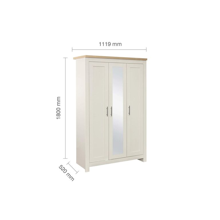Highgate Mirror Wardrobe - 3 Door - Cream Painted