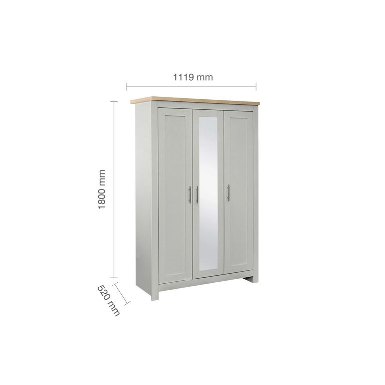 Highgate Mirror Wardrobe - 3 Door - Grey Painted