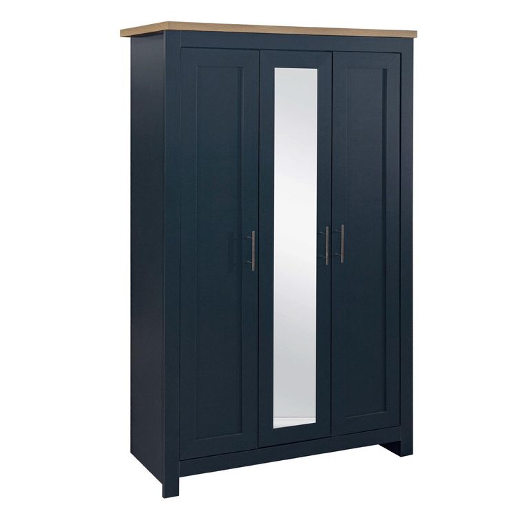 Highgate Mirror Wardrobe - 3 Door - Navy Blue Painted