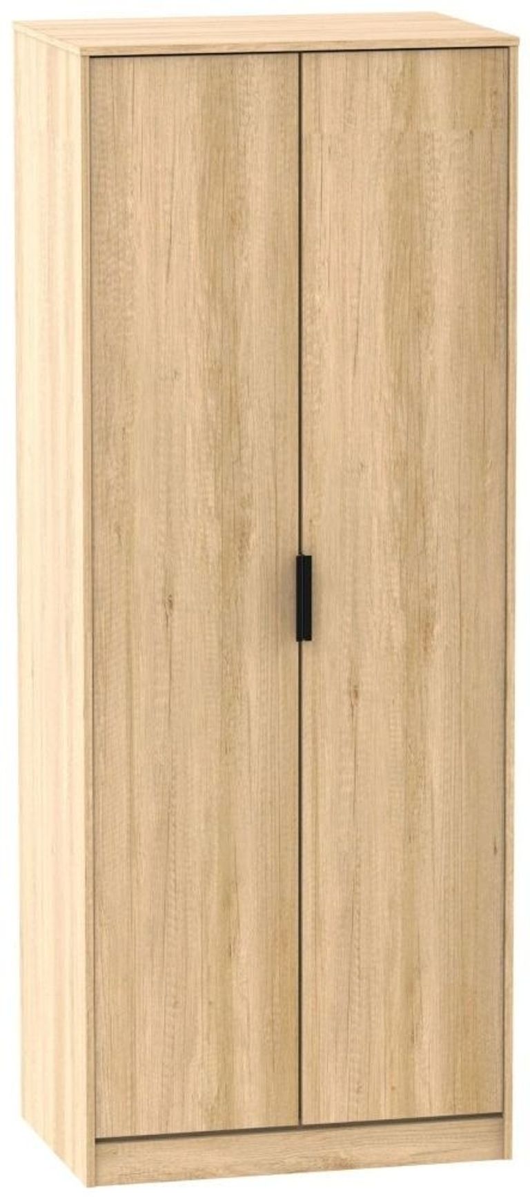 Hong Kong Tall Wardrobe - 2 Door Plain - with Wooden Legs - Oak
