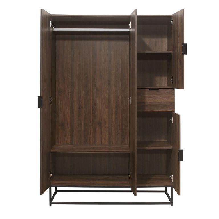 Houston Wardrobe - 4 Door 1 Drawer - Walnut