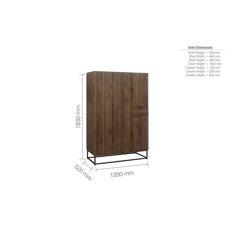 Houston Wardrobe - 4 Door 1 Drawer - Walnut