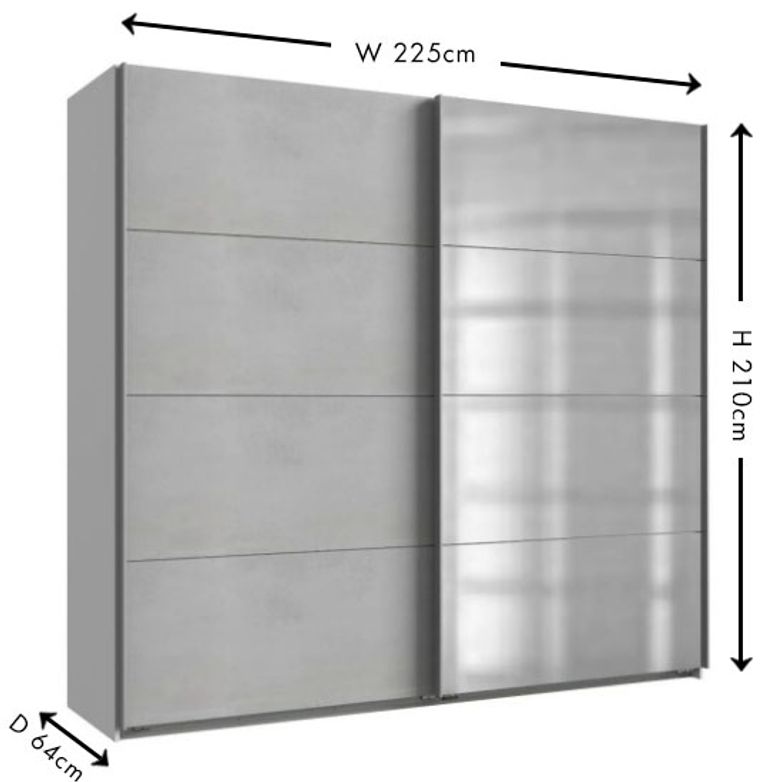IN STOCK Ernie Concrete Grey 2 Door Sliding Wardrobe