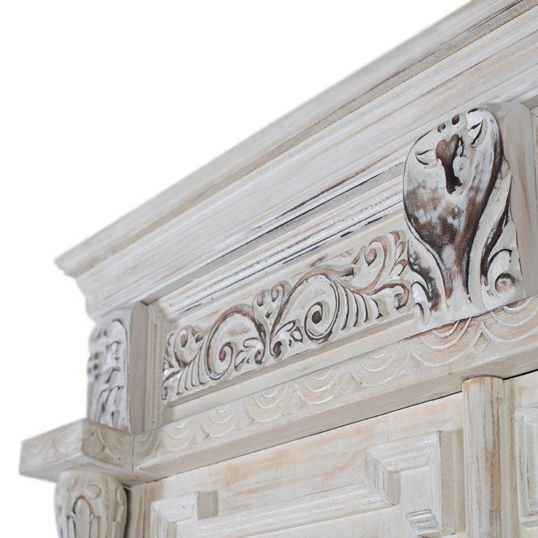 Imbery Wardrobe - 2 Door - Distressed White Carved - Mango Wood