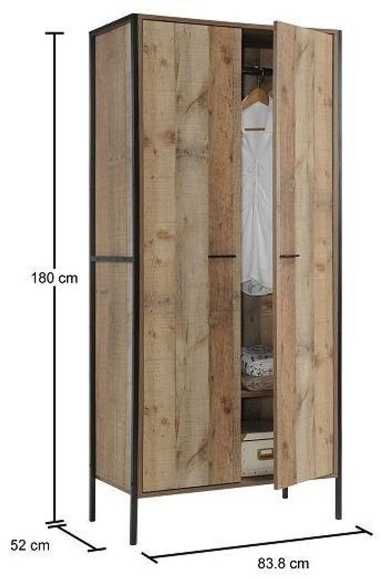Industrial Rustic Oak Effect 2 Door Wardrobe
