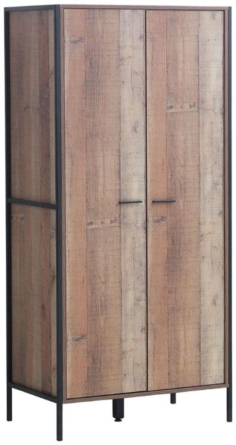 Industrial Rustic Oak Effect 2 Door Wardrobe