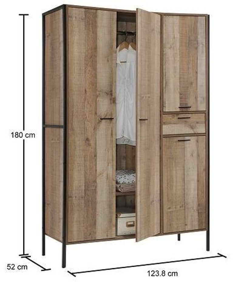 Industrial Rustic Oak Effect 4 Door Wardrobe