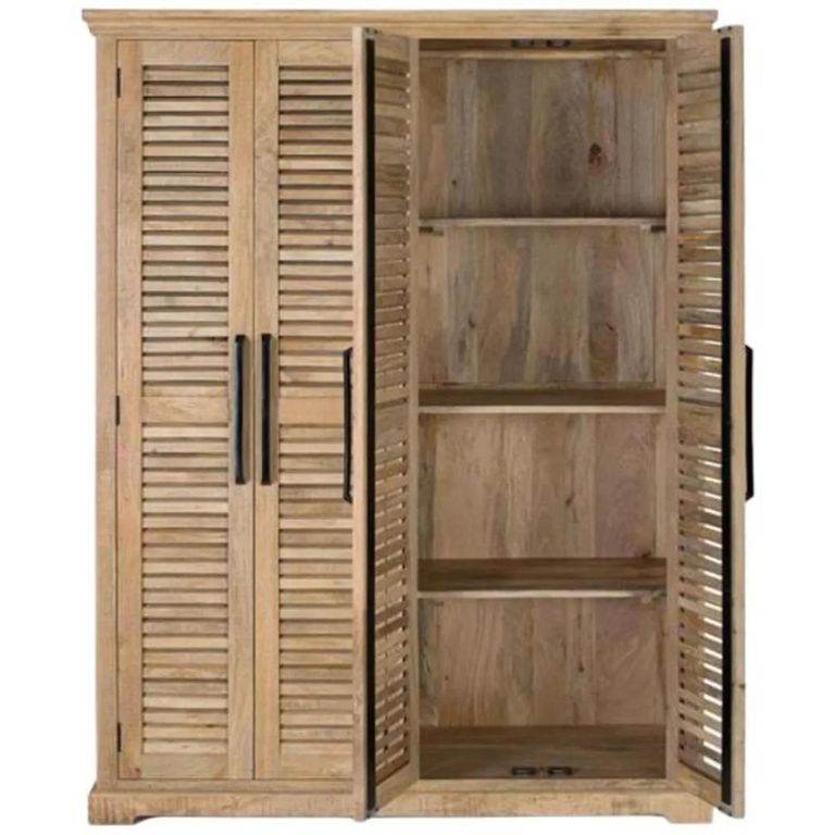 Jaylene Wardrobe - Mango Wood - Louvered - 4 Door