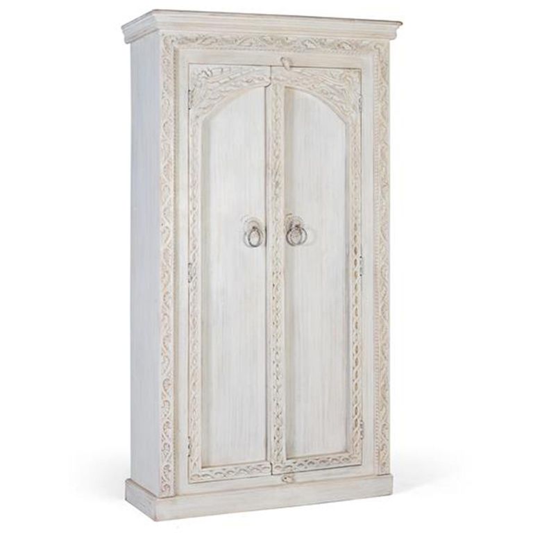 Kahoka Wardrobe - 2 Door - Distressed White Carved - Mango Wood