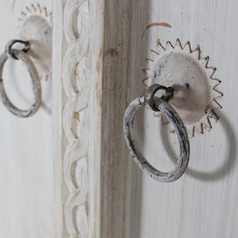 Kahoka Wardrobe - 2 Door - Distressed White Carved - Mango Wood