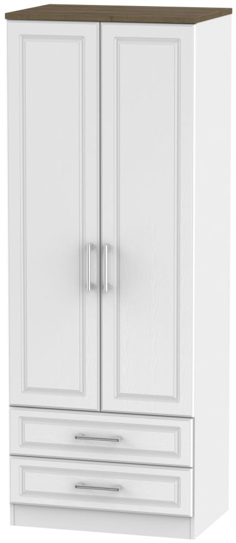 Kent White and Oak 2 Door 2 Drawer Tall Wardrobe