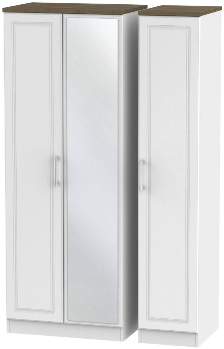 Kent White and Oak 3 Door Tall Triple Wardrobe - 1 Mirror