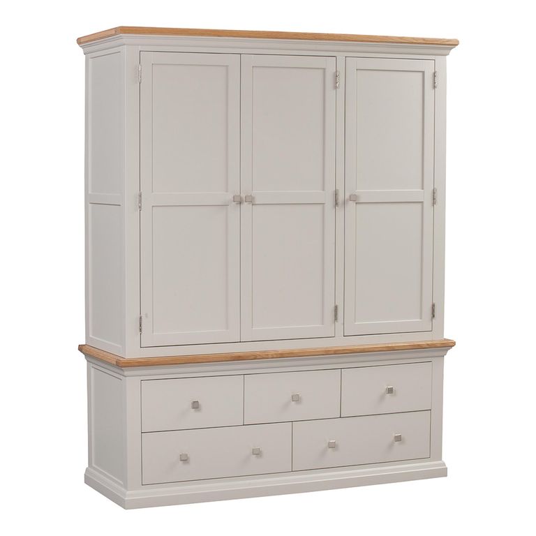 Cotswold Wardrobe - 3 Door - 5 Drawer - Oak and Painted