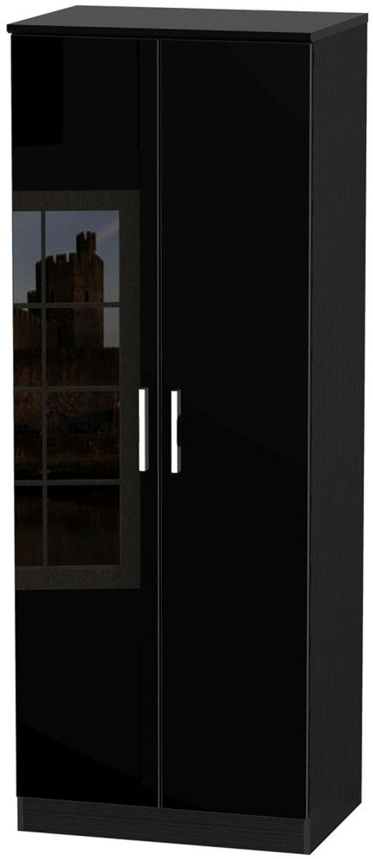 Knightsbridge Black Gloss 2 Door Plain Tall Wardrobe