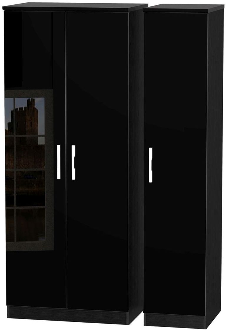 Knightsbridge Black Gloss 3 Door Triple Wardrobe