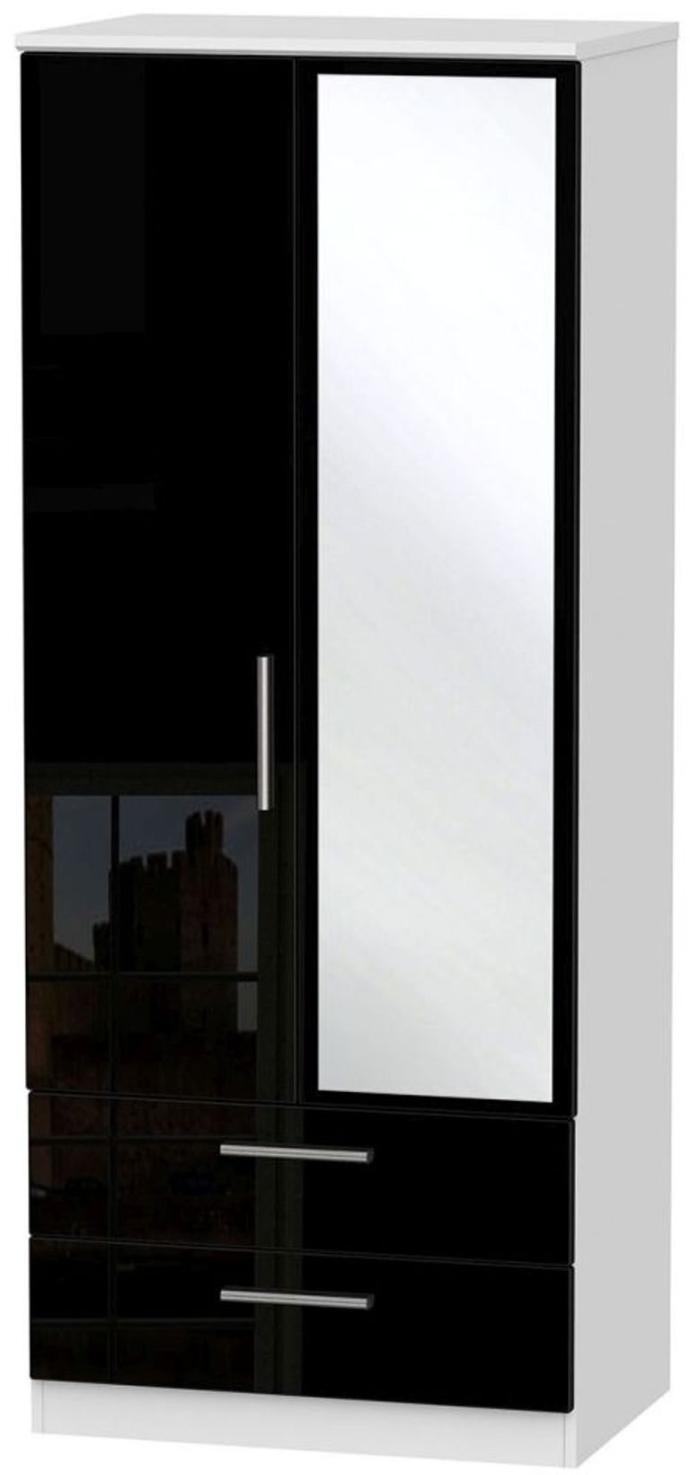 Knightsbridge Black Gloss and White 2 Door Combi Wardrobe - 1 Mirror