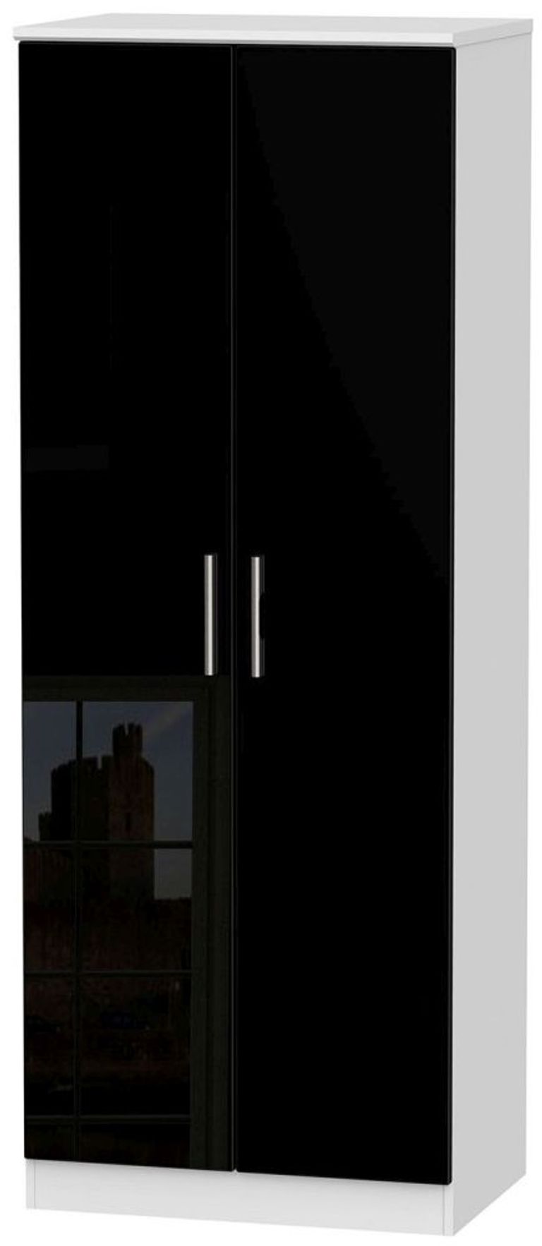 Knightsbridge Black Gloss and White 2 Door Plain Tall Wardrobe