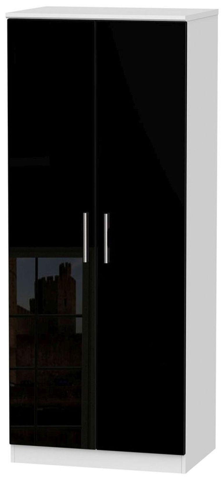 Knightsbridge Black Gloss and White 2 Door Plain Wardrobe