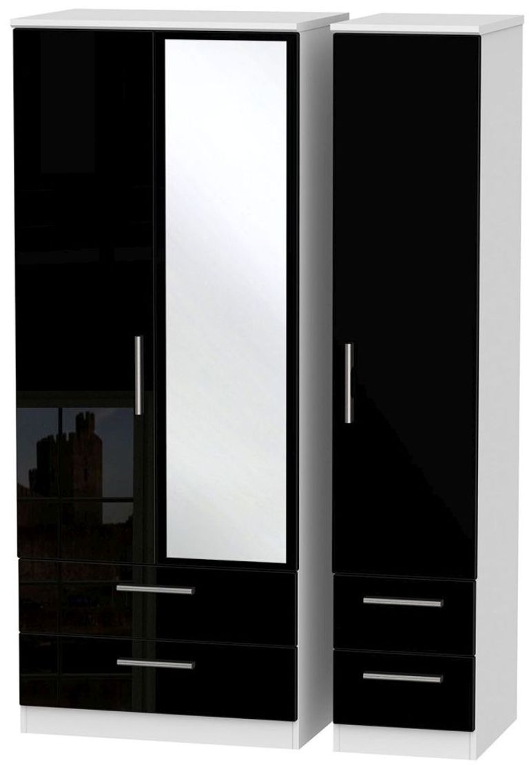 Knightsbridge Black Gloss and White 3 Door Combi Wardrobe - 1 Mirror