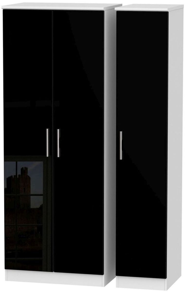 Knightsbridge Black Gloss and White 3 Door Tall Triple Wardrobe