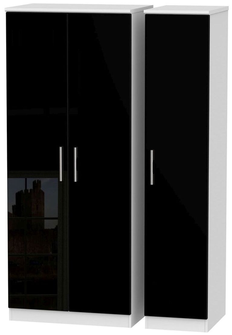 Knightsbridge Black Gloss and White 3 Door Triple Wardrobe