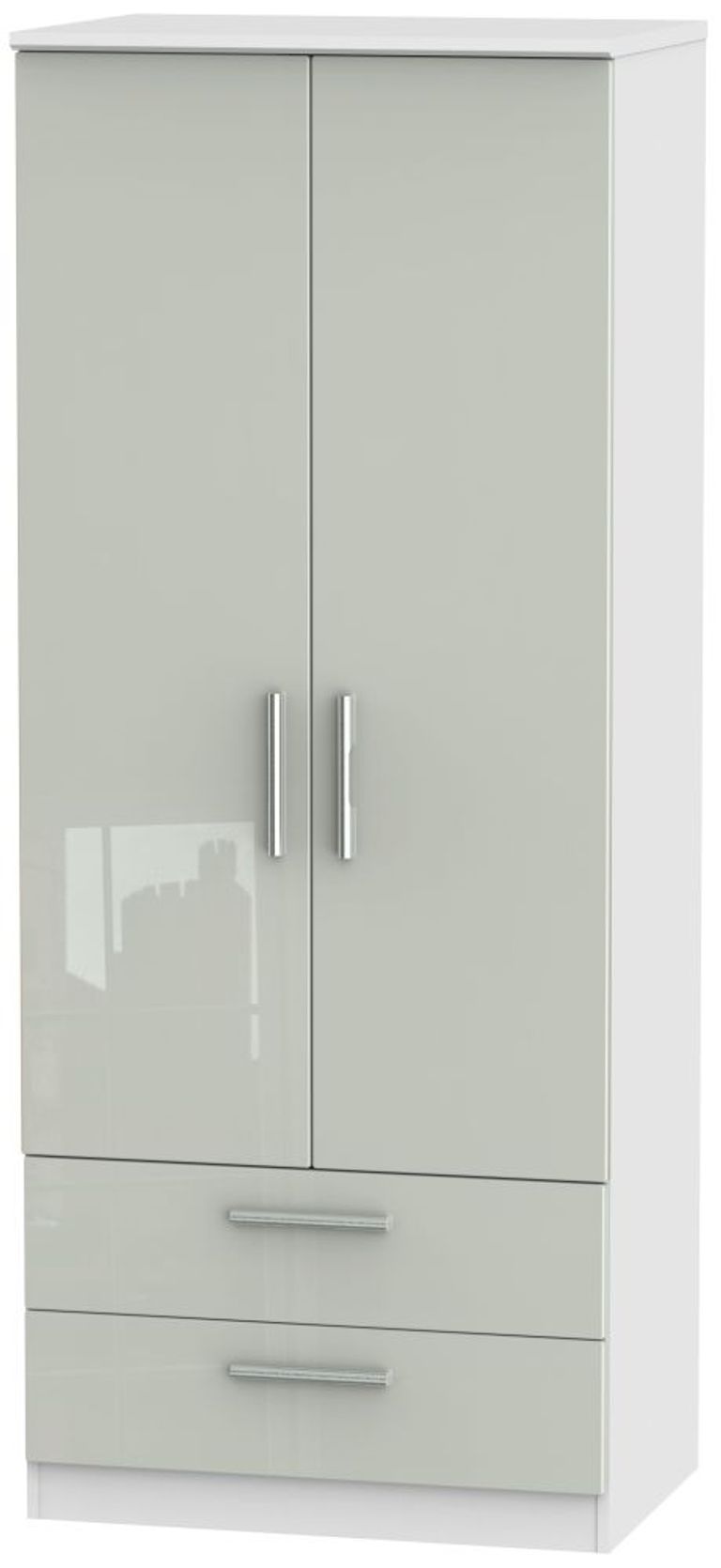 Knightsbridge Cashmere Gloss and White 2 Door 2 Drawer Double Wardrobe