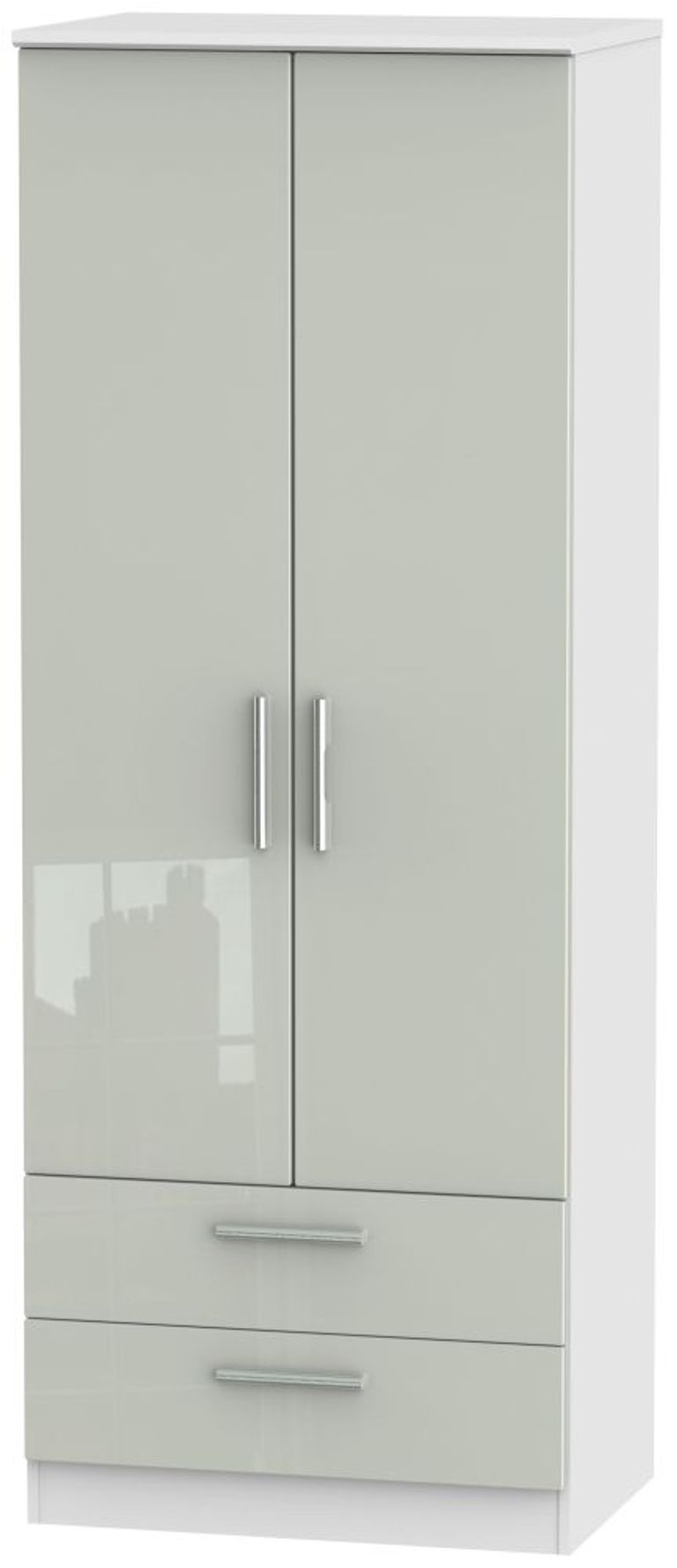 Knightsbridge Cashmere Gloss and White 2 Door 2 Drawer Tall Wardrobe