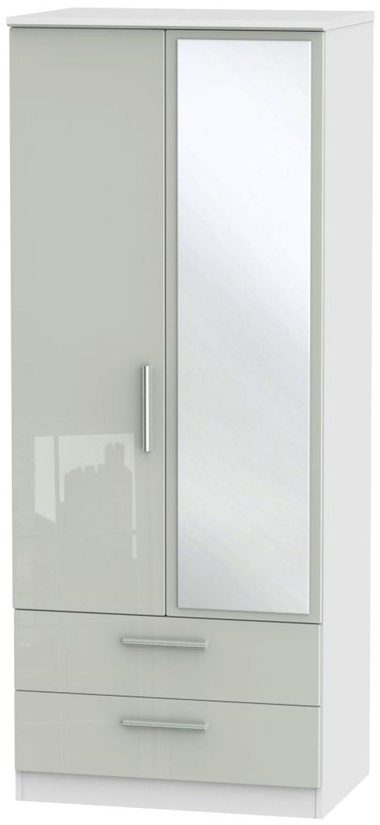 Knightsbridge Cashmere Gloss and White 2 Door Tall Combi Wardrobe - 1 Mirror