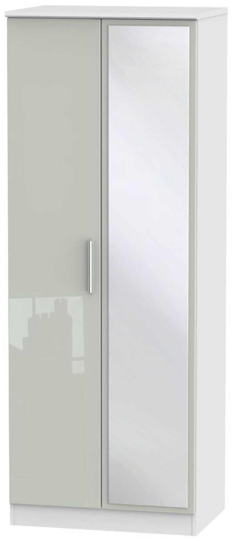 Knightsbridge Cashmere Gloss and White 2 Door Tall Wardrobe - 1 Mirror