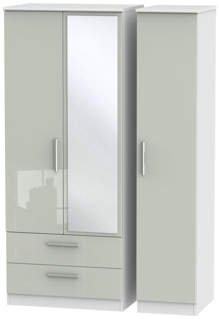Knightsbridge Wardrobe - 3 Door - 1 Mirror - LHF 2 Drawers - Combi - Cashmere Gloss and White