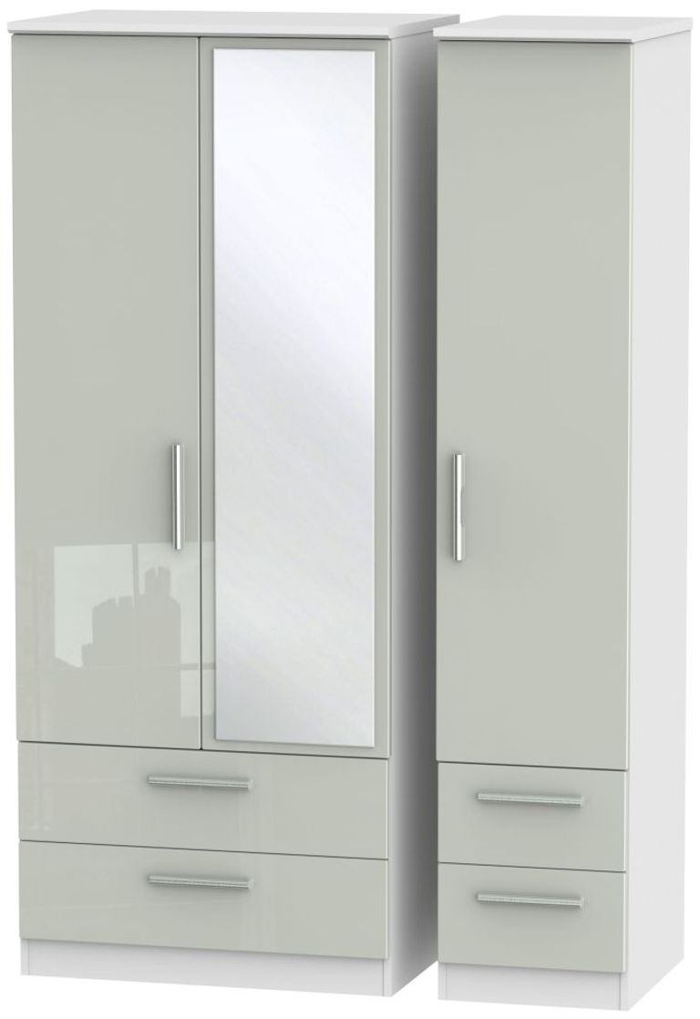Knightsbridge Cashmere Gloss and White 3 Door Combi Wardrobe - 1 Mirror