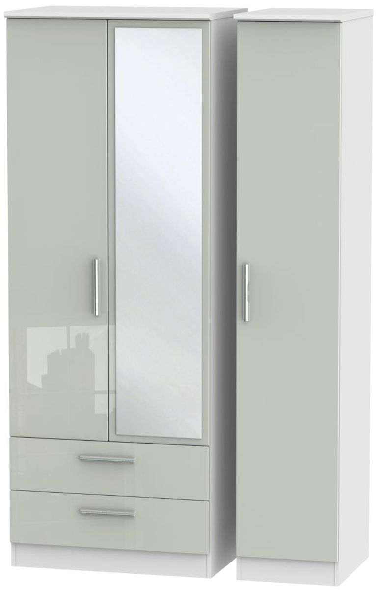 Knightsbridge Cashmere Gloss and White 3 Door Tall Combi Wardrobe - 1 Mirror and LHF 2 Drawers