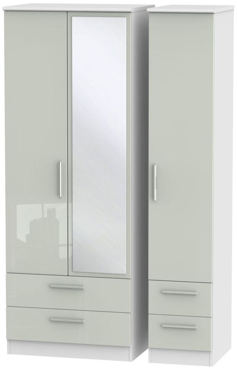 Knightsbridge Cashmere Gloss and White 3 Door Tall Combi Wardrobe - 1 Mirror