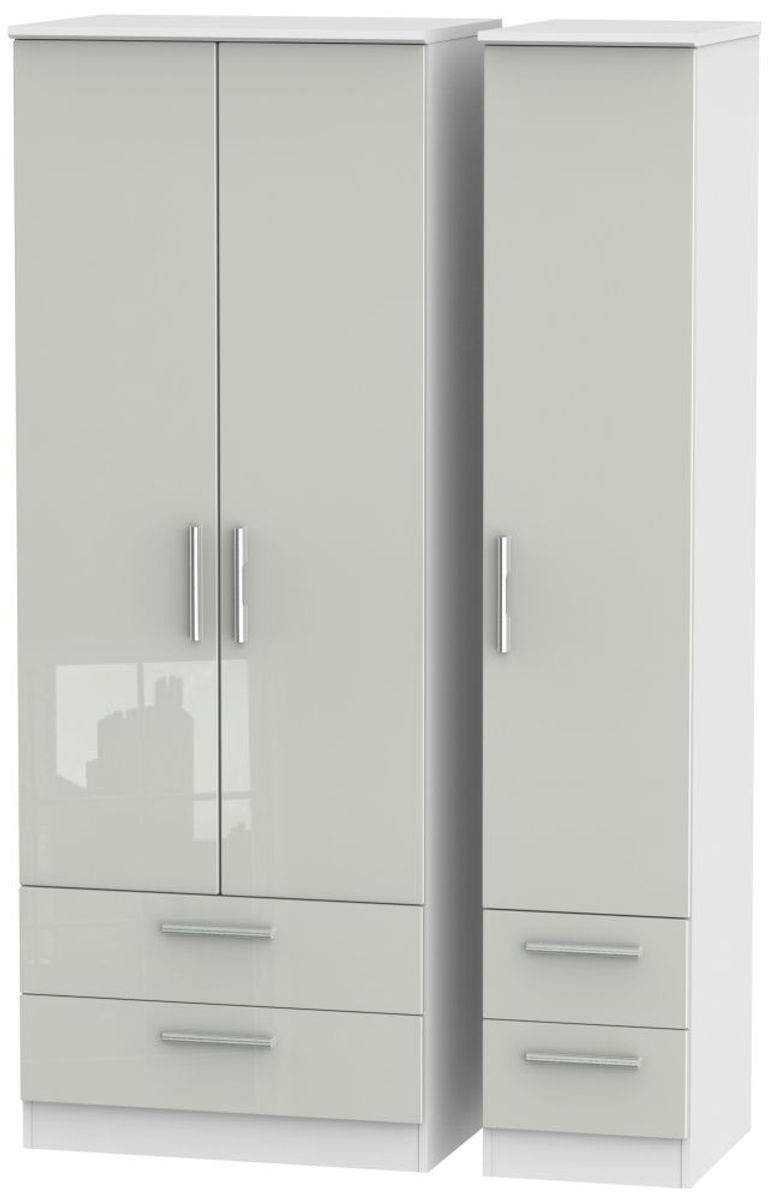 Knightsbridge Cashmere Gloss and White 3 Door Tall Triple Wardrobe - 4 Drawers