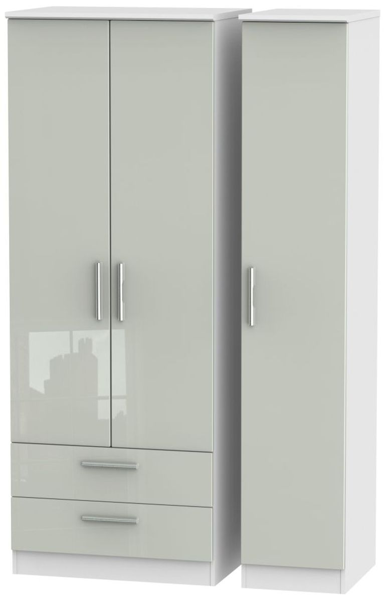 Knightsbridge Cashmere Gloss and White 3 Door Tall Triple Wardrobe - LHF 2 Drawers