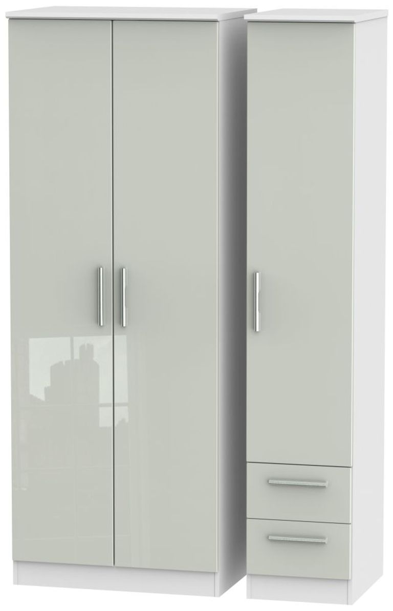 Knightsbridge Cashmere Gloss and White 3 Door Tall Triple Wardrobe - RHF 2 Drawers