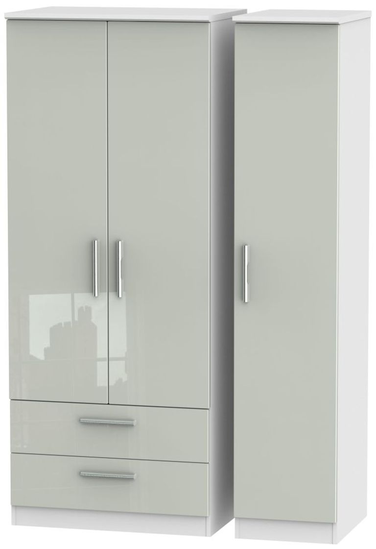 Knightsbridge Cashmere Gloss and White 3 Door Triple Wardrobe - LHF 2 Drawers