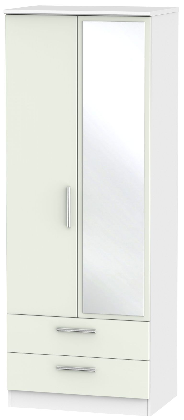 Knightsbridge Cashmere Matt and White 2 Door Tall Combi Wardrobe - 1 Mirror