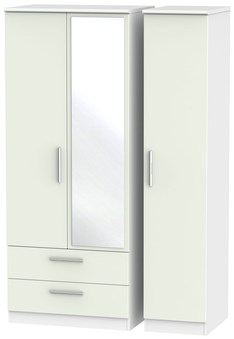Knightsbridge Cashmere Matt and White 3 Door Combi Wardrobe - 1 Mirror and LHF 2 Drawers